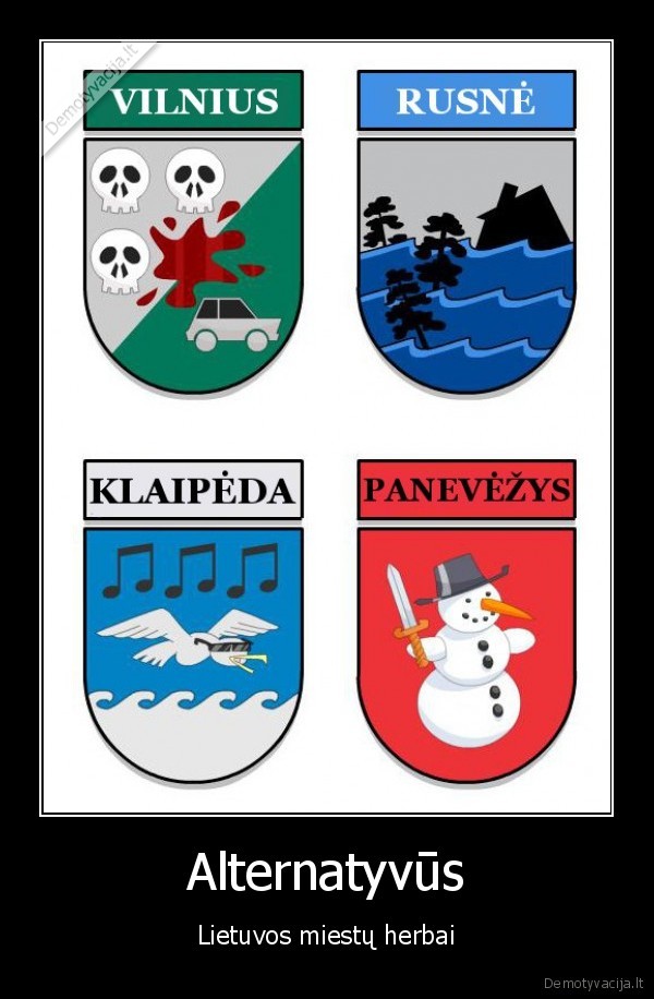 miestu, herbai,vilnius,panevezys,rusne,klaipeda