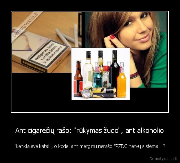 Ant cigarečių rašo: "rūkymas žudo", ant alkoholio