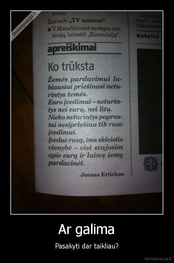 juozas, erlickas,geniali, mintis,zemes, pardavimas