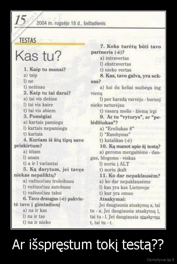 Ar išspręstum tokį testą??