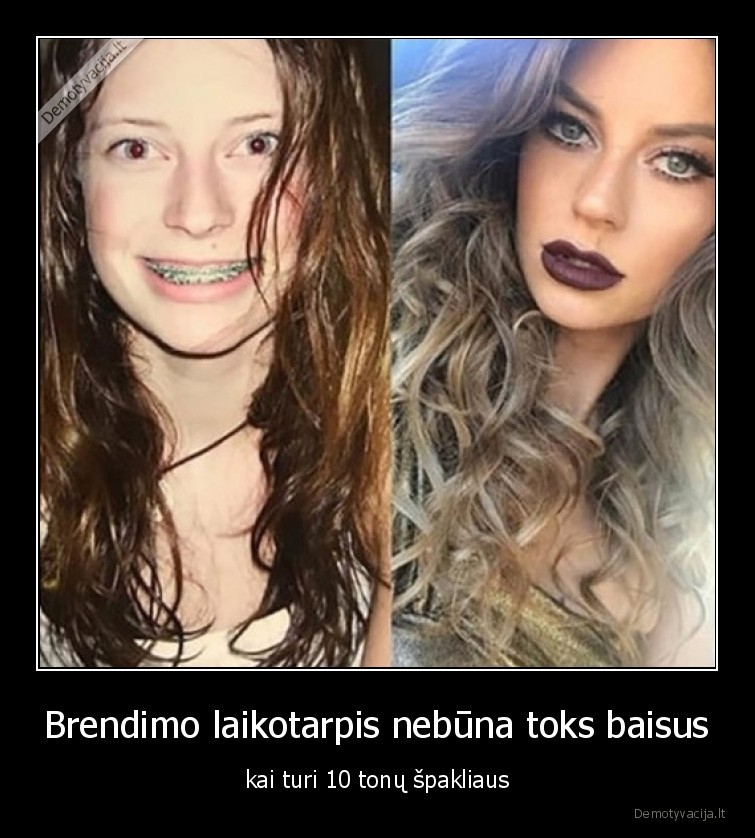 brendimas,makiazas,makeup,pries, ir, po,mergina,spaklius