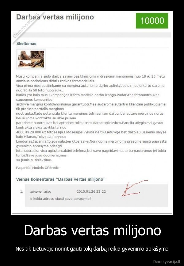 darbas, vertas, milijono