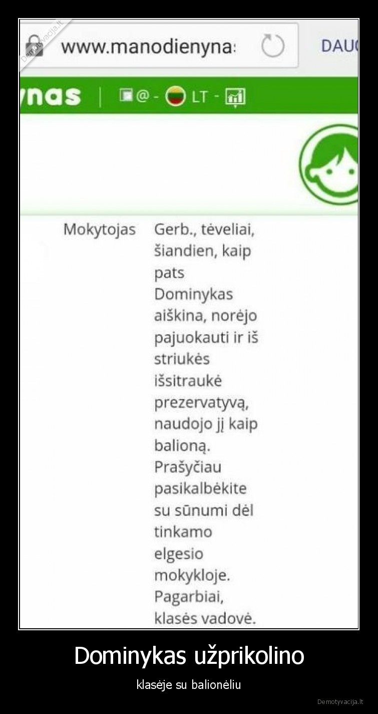 dominykas,jaunimas,uzprikolino,klaseje,balionelis,prezervatyvas