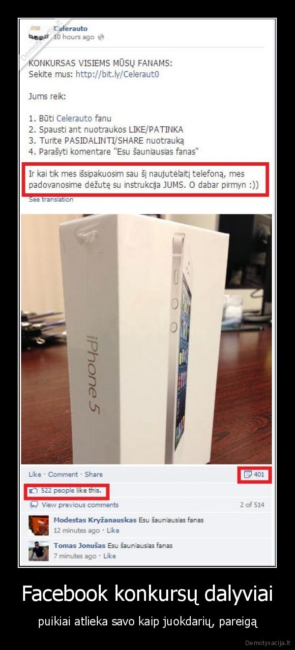 Facebook konkursų dalyviai