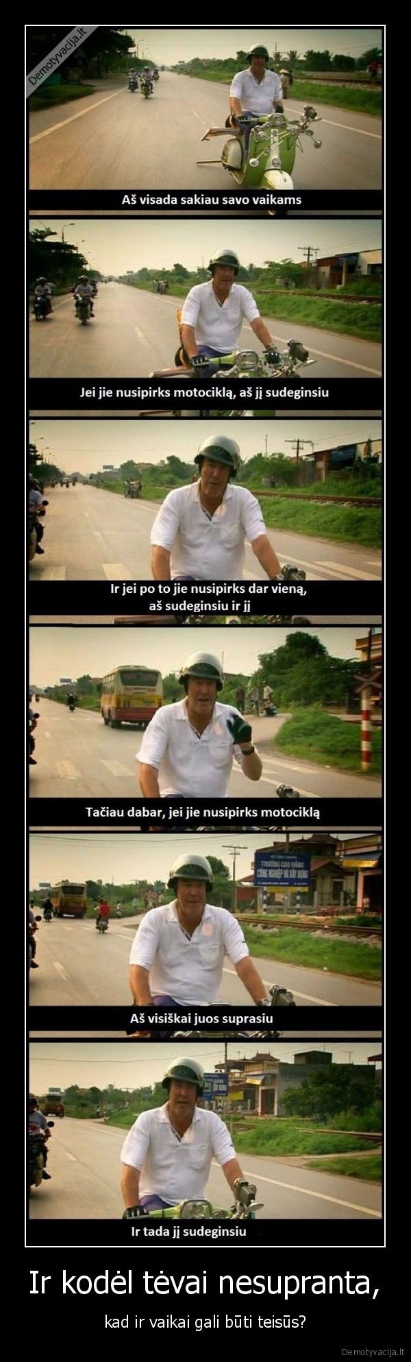 tevai, vaikai, motociklas, nesupranta, sudeginti