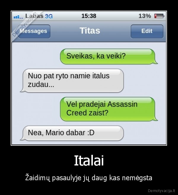 sms, pokalbis,assassin, creed,mario, zaidimas