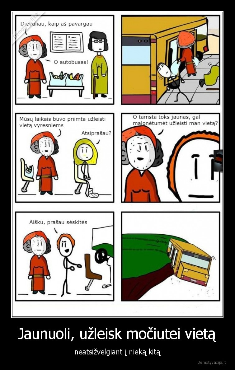 uzleisti, vieta,mociute,autobusas,komiksas