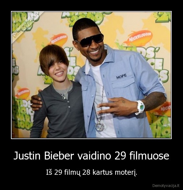 Justin Bieber vaidino 29 filmuose