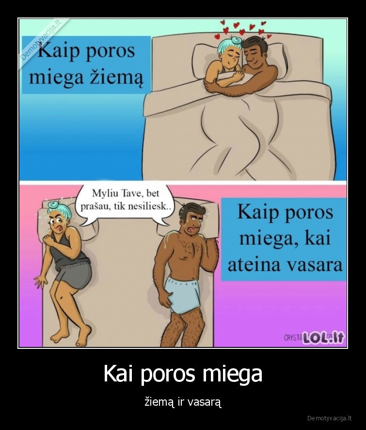 poros,miegas,santykiai,lova,ziema,vasara,karstis,komiksai