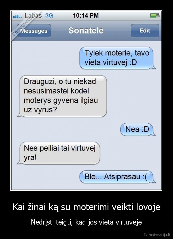 sms, merginai,moters, vieta, virtuvej,grasinimas