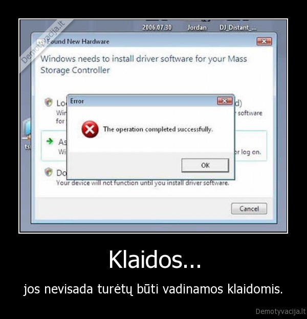 klaidos, error