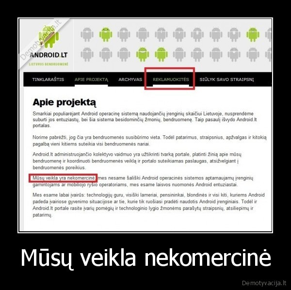 Mūsų veikla nekomercinė