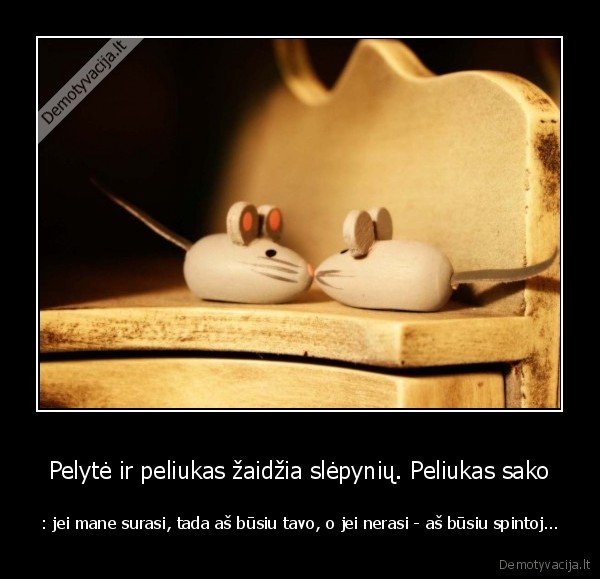 Pelytė ir peliukas žaidžia slėpynių. Peliukas sako