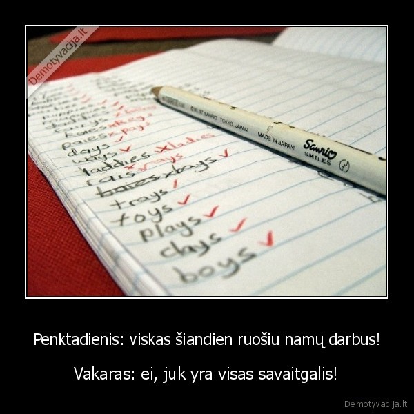 Penktadienis: viskas šiandien ruošiu namų darbus!