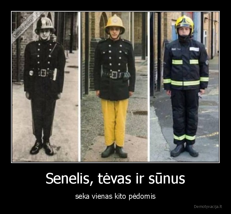 gaisrininkai,senelis,tevas, ir, sunus,seka, pedomis