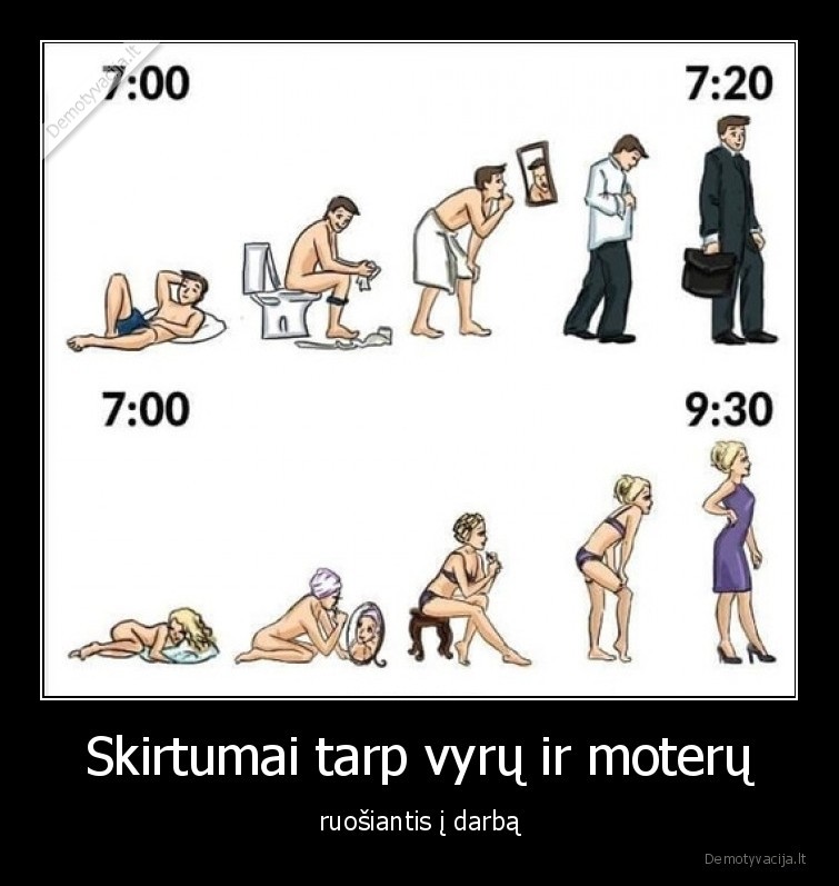 vyras,moteris,skirtumai,darbas,ruostis,keltis,rytas