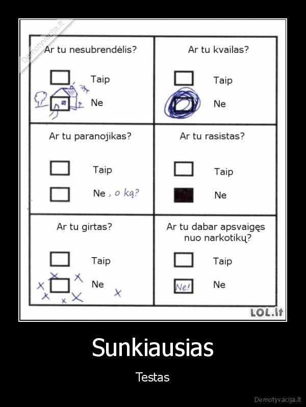 sunkus, testas,girtumo, testas,kvailumo, testas
