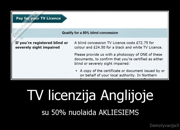 nuolaida, akliesiems,tv, licencija, akliesiems,anglija