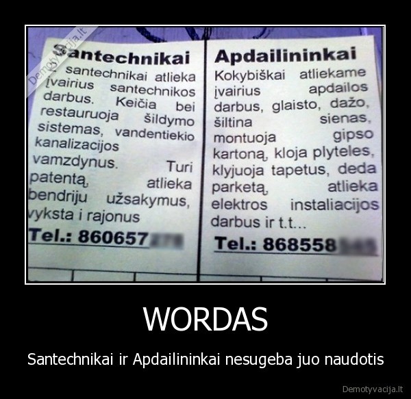 wordas,santechnikai,apdailininkai