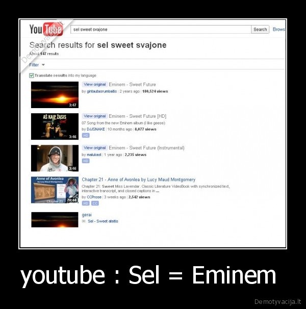 youtube : Sel = Eminem 