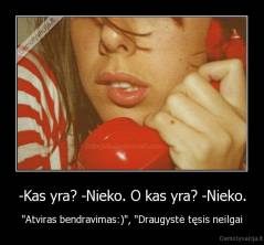 -Kas yra? -Nieko. O kas yra? -Nieko. - "Atviras bendravimas:)", "Draugystė tęsis neilgai