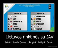  Lietuvos rinktinės su JAV - žais tik Rio de Žaneiro olimpinių žaidynių finale.