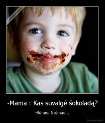 -Mama : Kas suvalgė šokoladą? - -Sūnus: Nežinau...