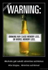 Alkoholis gali sukelti atminties sutrikimus - Arba blogiau.. Atminties sutrikimus!