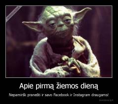 Apie pirmą žiemos dieną - Nepamiršk pranešti ir savo Facebook ir Instagram draugams!