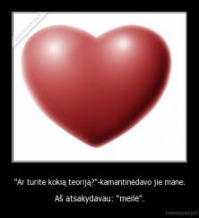 "Ar turite kokią teoriją?"-kamantinėdavo jie mane. - Aš atsakydavau: "meilė".