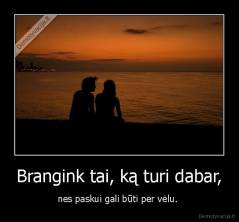 Brangink tai, ką turi dabar, - nes paskui gali būti per vėlu. 