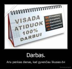 Darbas. - Ariu penkias dienas, kad gyvenčiau likusias dvi