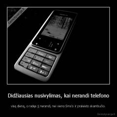 Didžiausias nusivylimas, kai nerandi telefono - visą dieną, o radęs jį nerandi, nei vieno Sms'o ir praleisto skambučio.