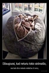 Džiaugiuosi, kad neturiu tokio sėdmaišio, - nes tada išvis niekada neišeičiau iš namų