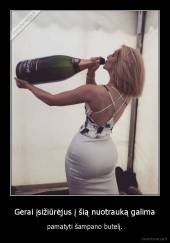 Gerai įsižiūrėjus į šią nuotrauką galima - pamatyti šampano butelį.