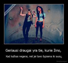 Geriausi draugai yra tie, kurie žino,  - Kad kažkas negerai, net jei tavo šypsena iki ausų.