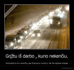 Grįžtu iš darbo , kurio nekenčiu. - Automobiliu,kurio nekenčiu, pas žmoną,kuri nemyli,ir dar tas supistas sniegas