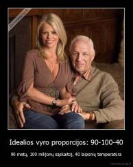 Idealios vyro proporcijos: 90-100-40 - 90 metų, 100 milijonų sąskaitoj, 40 laipsnių temperatūra