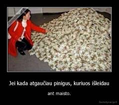 Jei kada atgaučiau pinigus, kuriuos išleidau - ant maisto.