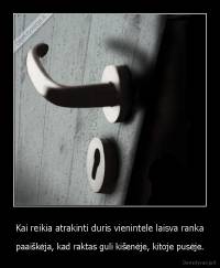 Kai reikia atrakinti duris vienintele laisva ranka - paaiškėja, kad raktas guli kišenėje, kitoje pusėje.