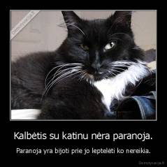 Kalbėtis su katinu nėra paranoja. - Paranoja yra bijoti prie jo leptelėti ko nereikia.