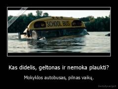 Kas didelis, geltonas ir nemoka plaukti? - Mokyklos autobusas, pilnas vaikų.