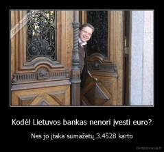 Kodėl Lietuvos bankas nenori įvesti euro? - Nes jo įtaka sumažėtų 3.4528 karto