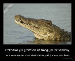 Krokodilas yra greitesnis už žmogų ne tik vandeny, - bet ir sausumoje, tad norint laimėti triatloną prieš jį, stenkis minti dviratį