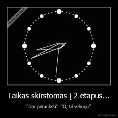 Laikas skirstomas į 2 etapus... - ''Dar peranksti''  ''O, bl veluoju''