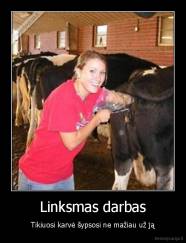 Linksmas darbas - Tikiuosi karvė šypsosi ne mažiau už ją