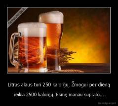 Litras alaus turi 250 kalorijų. Žmogui per dieną - reikia 2500 kalorijų. Esmę manau suprato...