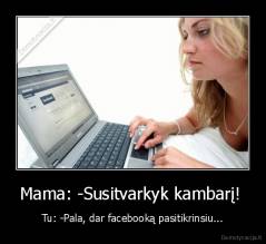 Mama: -Susitvarkyk kambarį!  - Tu: -Pala, dar facebooką pasitikrinsiu...
