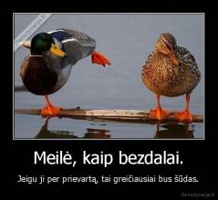 Meilė, kaip bezdalai. - Jeigu ji per prievartą, tai greičiausiai bus šūdas.