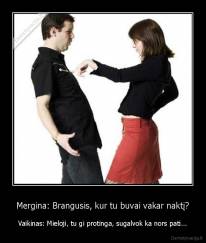 Mergina: Brangusis, kur tu buvai vakar naktį? - Vaikinas: Mieloji, tu gi protinga, sugalvok ka nors pati...